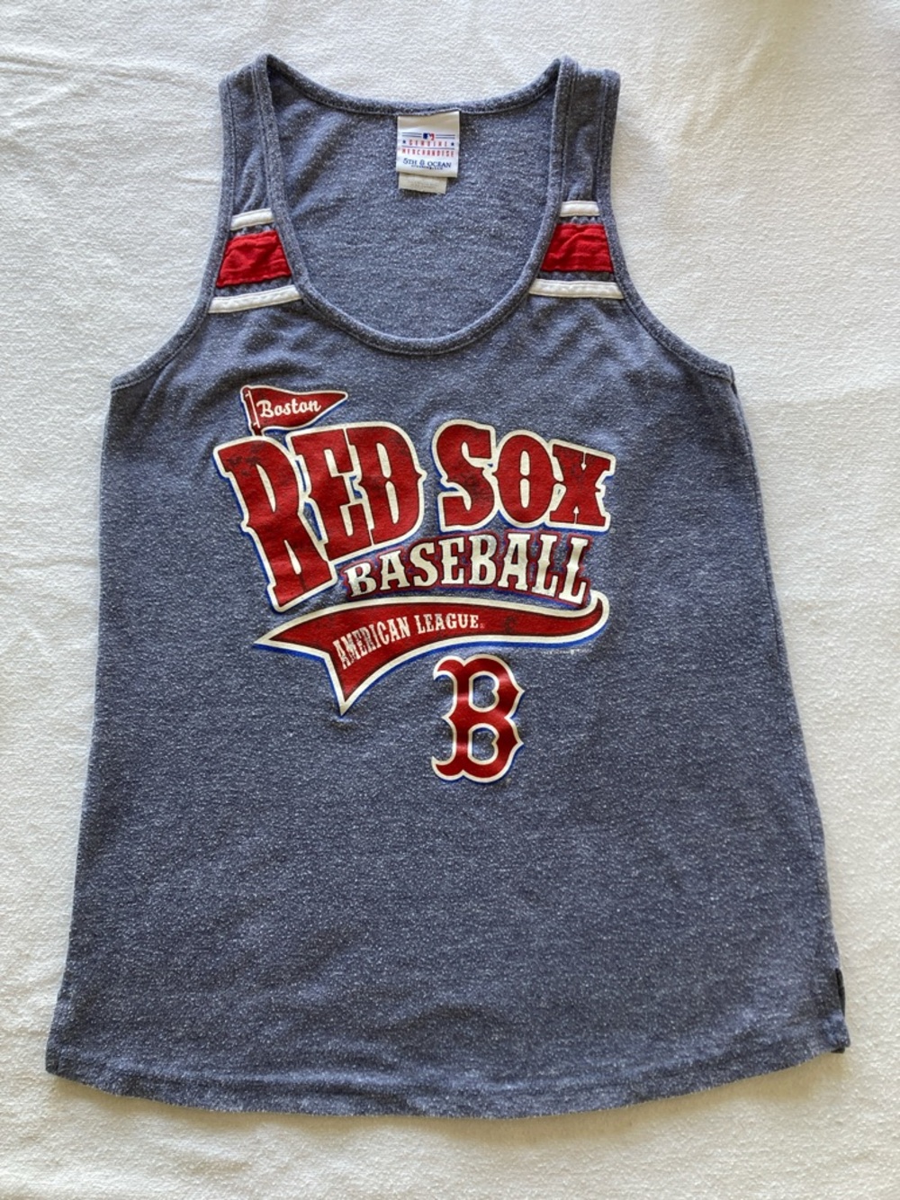5th & Ocean Women’s Gray Red Boston Red Sox Tank Top with Logo, Sz-Sm